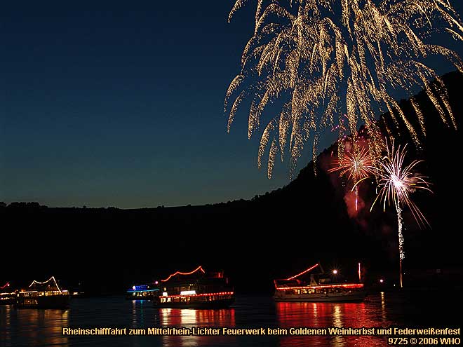 Rheinschifffahrt zum Mittelrhein-Lichter Feuerwerk beim Goldenen Weinherbst und Federweißenfest